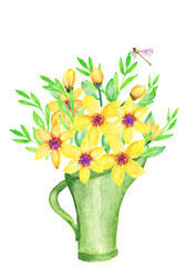 Watercolor flower bouquets spring .Flowers watercolor illustration. Manual composition. Mother's Day, wedding,  Pastel colors. Spring. Summer.