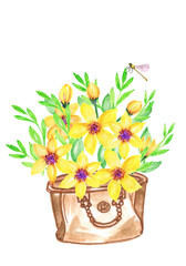 Watercolor flower bouquets spring .Flowers watercolor illustration. Manual composition. Mother's Day, wedding,  Pastel colors. Spring. Summer.