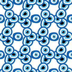 Seamless pattern with Turkish evil eye bead. Good luck. Turkish tile. Oriental ottoman design