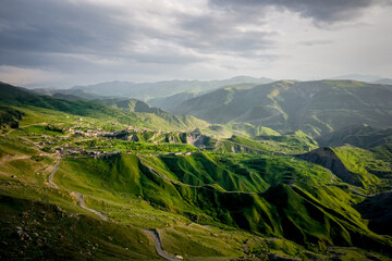 Picturesque landscape of the mountains in the village of Chokh in Dagestan
