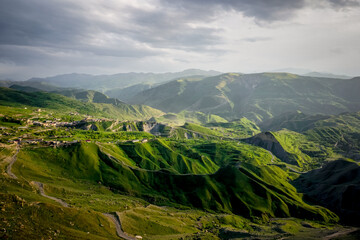 Picturesque landscape of the mountains in the village of Chokh in Dagestan