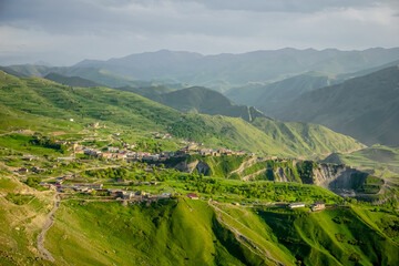 Fototapeta na wymiar Picturesque landscape of the mountains in the village of Chokh in Dagestan