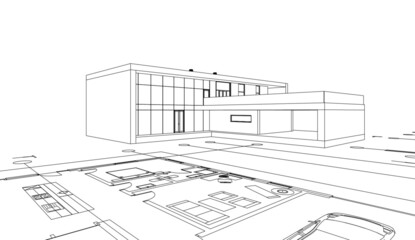 Fototapeta premium Modern house architectural drawing