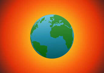 Planeta Tierra con fondo solar en tonos amarillos, rojos, naranja y negro