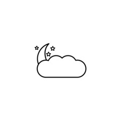 Moon, clouds and stars icon. Sleep dreams symbol. Night or bed time sign. Circle flat button with shadow. EPS 10