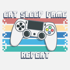 Joysticks gamepad illustration with slogan text. Game design logo of gamepad for play arcade video game. Print design