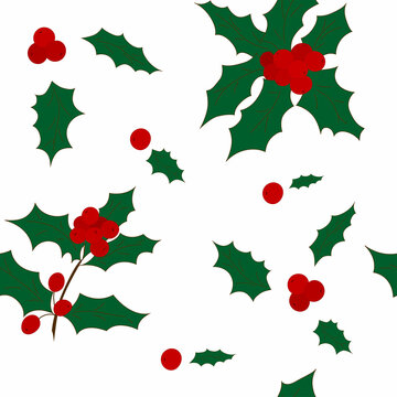 Christmas holly tree pattern on white