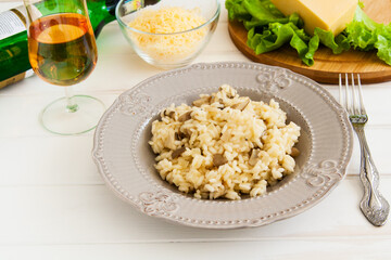 Risotto on a white background.