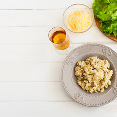 Risotto on a white background.