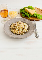 Risotto on a white background.