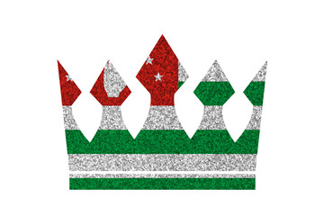 Bright glitter crown in colors of national flag on white background. Abkhazia
