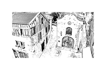 Building view with landmark of Limoges is the 
city in France. Hand drawn sketch illustration in vector.