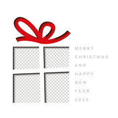 Christmas white family photo card layout template with christmas present