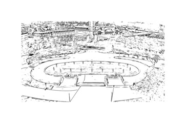 Building view with landmark of Limoges is the 
city in France. Hand drawn sketch illustration in vector.