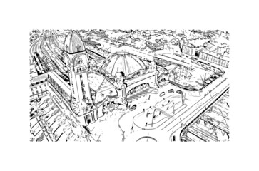 Building view with landmark of Limoges is the 
city in France. Hand drawn sketch illustration in vector.
