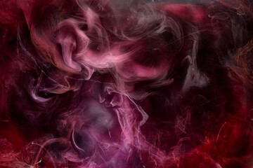 Pink smoke on black ink background, colorful fog, abstract swirling touch ocean sea, acrylic paint pigment underwater