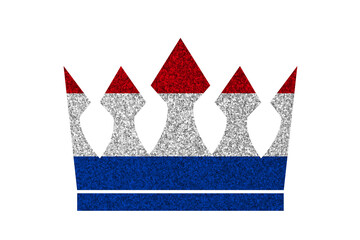 Bright glitter crown in colors of national flag on white background. Netherlands