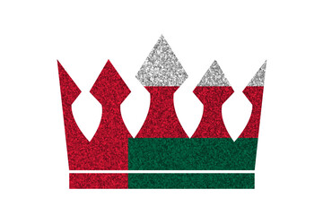 Bright glitter crown in colors of national flag on white background. Oman