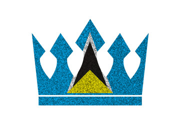 Bright glitter crown in colors of national flag on white background. Saint Lucia