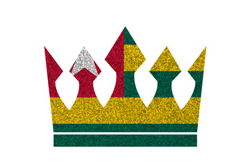 Bright glitter crown in colors of national flag on white background. Togo