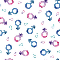 Male and female beginning watercolor seamless pattern. Template for decorating designs and illustrations.