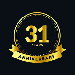 Thirty One Years Anniversary Gold and Black Isolated Vector