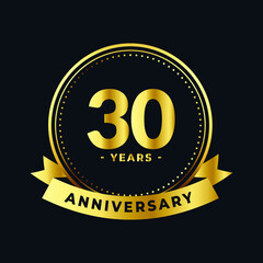 Thirty Years Anniversary Celebration Gold and Black Isolated Vector