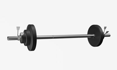 Sports equipment. Press bar isolated on white. Fitness and training. Barbell. 3d render