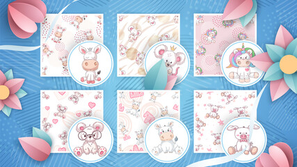 Set cute animals - seamless pattern