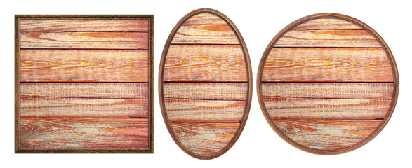 Wooden frame. Blank vintage square frame with planks isolated on white background. Blank frame....