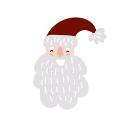 Hand drawn vector scandinavian Santa Claus smiling face. Fun Merry Christmas illustration for greeting card, bag isolated on white background