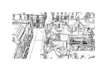 Building view with landmark of Lincoln is the 
city in Oregon. Hand drawn sketch illustration in vector.