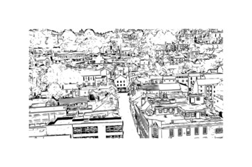 Building view with landmark of Lincoln is the 
city in Oregon. Hand drawn sketch illustration in vector.