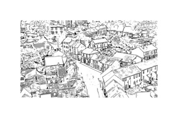 Building view with landmark of Lincoln is the 
city in Oregon. Hand drawn sketch illustration in vector.