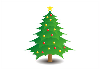 Árbol de navidad con estrella en fondo blanco.