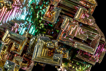 Macro of the stone bismuth mineral on a black background