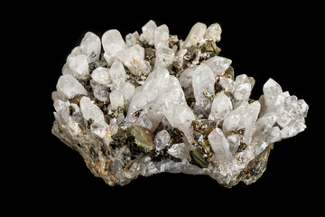 Macro stone Pyrite mineral in rock on a black