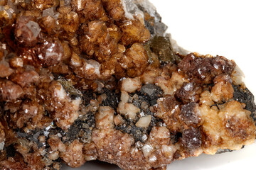Macro stone Calcite mineral on a white background