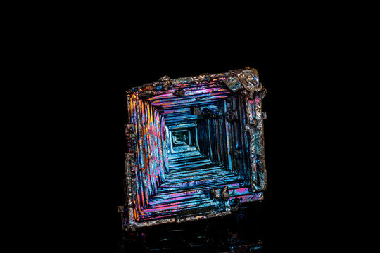 Macro of the stone bismuth mineral on a black background
