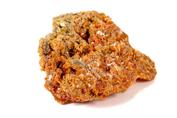 Macro stone mineral Wulfenite on a white background