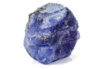 Macro blue tourmaline mineral stone on white background