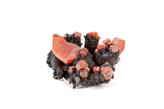 Macro mineral stone Vanadinite on a white background