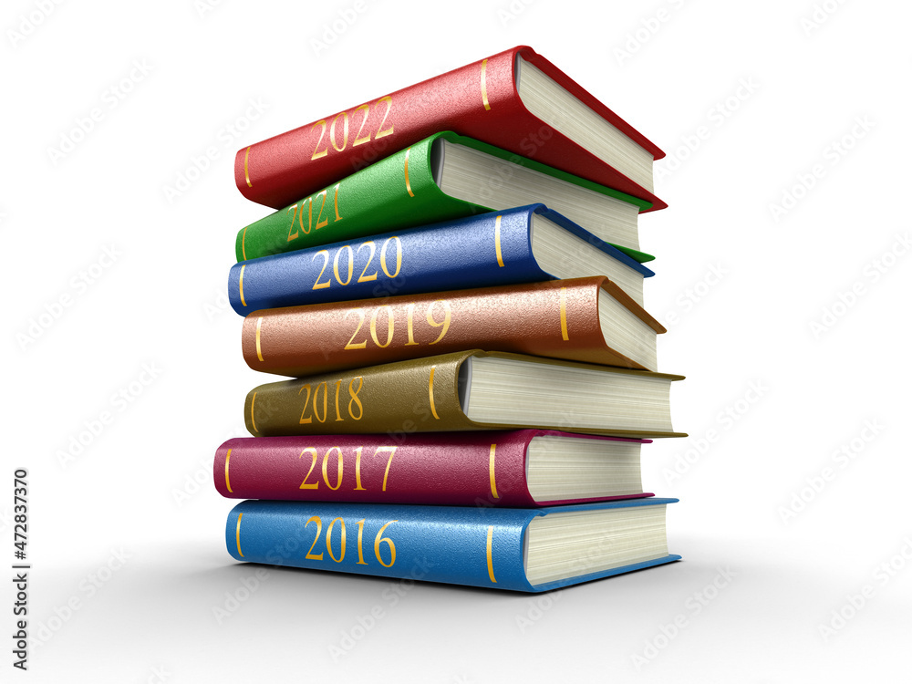 Poster stack of books with 2022. image with clipping path