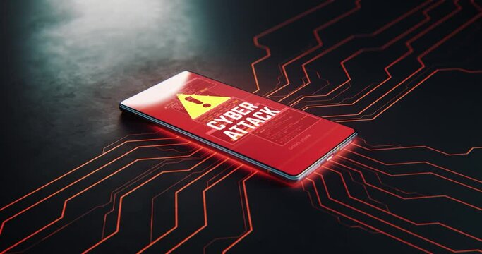 Pan around view of antivirus software protecting modern cellphone from remote hacker attack