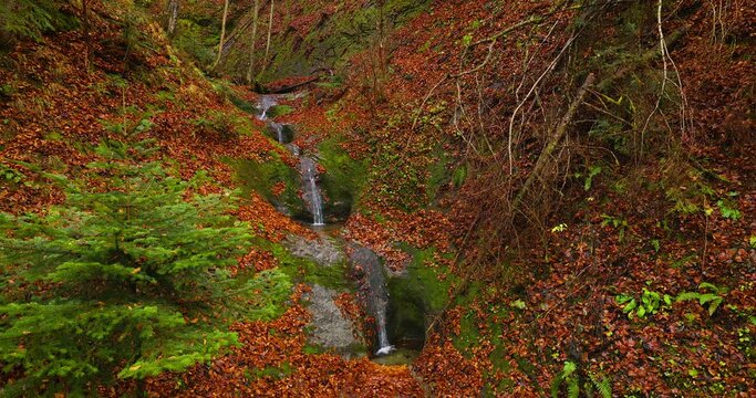 Beautiful waterfall in Romania, Cascada (La Blide) in the Leaota mountains, in autumn. 