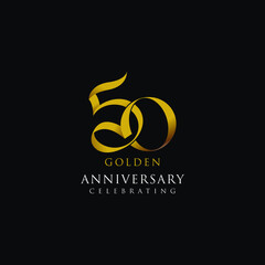 Initial number 50 or 50th golden anniversary celebration. Vector logo design