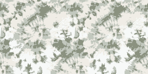Vector Tie Dye Texture Repeat. Ethnic Texture. Floral Bohemian Border. Dirty Green Hippie Ornament. Abstract Textile Print. Grey Tie Dye Batik. Watercolor Bohemian Tile. Bleach Dye.