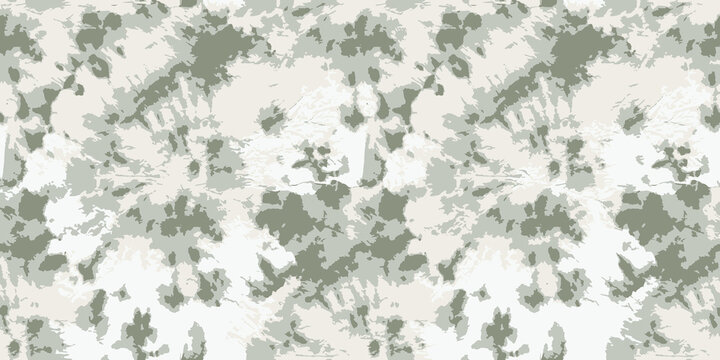 Vector Tie Dye Texture Repeat. Ethnic Texture. Floral Bohemian Border. Dirty Green Hippie Ornament. Abstract Textile Print. Grey Tie Dye Batik. Watercolor Bohemian Tile. Bleach Dye.