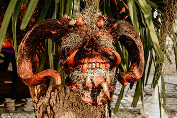 Scary wooden handmade decoration for Halloween