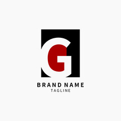 Simple Letter G Monogram Logo , Black and Red Isolated on Grey Background, Minimalist Symbol, Emblem, Sign Vector Design
